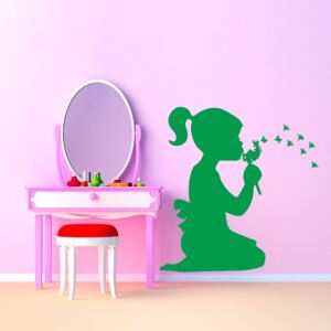 GLIX Girl with dandelion - autocolant de perete Verde 40x35 cm