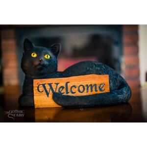 Statuetă pisică cu semn Bine ați venit