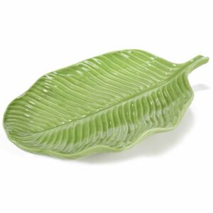 Platou decorativ ceramica verde Leaf 30 cm x 17 cm