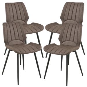 [en.casa]® Set patru bucati scaune design Norica, 77 x 57,5 x 46 cm, poliester/metal, maro inchis
