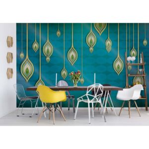 Fototapet - Blue, Green, And Gold Ethnic Design Vliesová tapeta - 416x254 cm