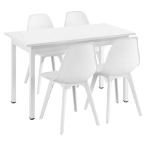 Set Viki masa bucatarie cu 4 scaune, masa 120 x 60 x 75 cm, scaun 83 x 54 x 48 cm, MDF/plastic, alb