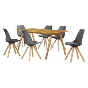 Masa de bucatarie/salon bambus design- 180 x 80 cm - cu 6 scaune gri