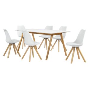 Masa de bucatarie/salon bambus design- 180 x 80 cm - cu 6 scaune albe
