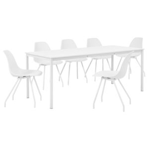 Masa bucatarie/salon design elegant (180x80cm) - cu 6 scaune elegante - alb