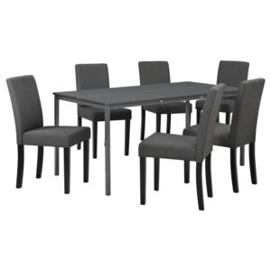 Masa de bucatarie/salon design elegant (160x80cm) - cu 6 scaune tesatura eleganta - gri inchis