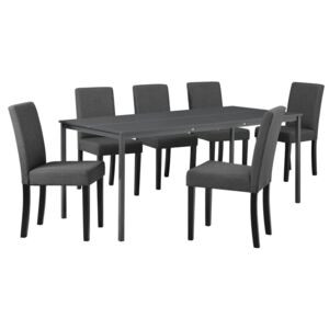 Masa de bucatarie/salon design elegant (180x80cm) - cu 6 scaune tesatura eleganta - gri inchis