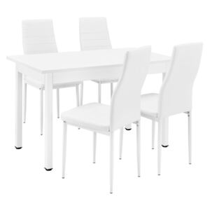 Set design Emma masa bucatarie cu 4 scaune, masa 120 x 60 cm, scaun 96 x 43 cm, MDF/piele sintetica, alb