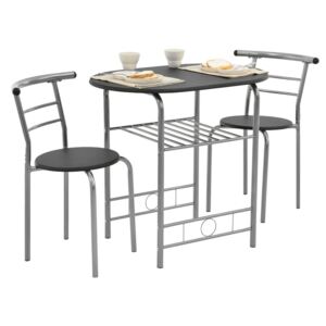 Set Bistro - masa cu 2 scaune - fier - MDF - negru / argintiu