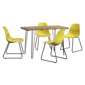 Set Porto masa design bucatarie cu 4 scaune design, Model 1, MDF/otel/plastic, 83 x 46 x 52 cm, efect lemn/mustar