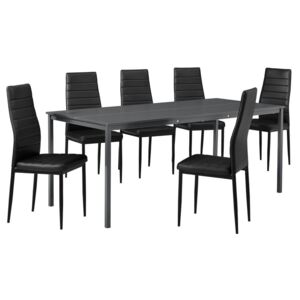Masa bucatarie/salon design elegant - gri inchis (180x80cm) - cu 6 scaune negre elegante