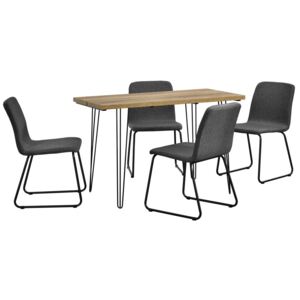 Set Porto masa design bucatarie cu 4 scaune design, Model 1, MDF/otel/plastic, 81 x 44 x 52 cm, efect lemn/gri inchis