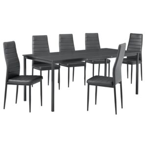 Masa bucatarie/salon design elegant - gri inchis (180x80cm) - cu 6 scaune gri inchis elegante
