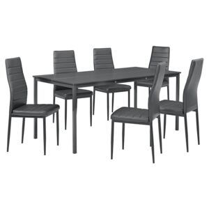 Masa bucatarie/salon design elegant - gri inchis (160x80cm) - cu 6 scaune gri inchis elegante
