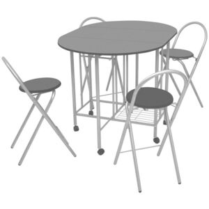 Set masă și scaune de bucătărie pliante MDF, negru, 5 piese