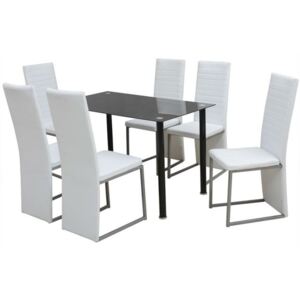Set masă și scaune de bucătărie, alb și negru, 7 piese