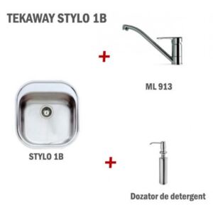 Pachet Teka Tekaway Stylo 1B: Chiuveta + Baterie + Dozator sapun, 465 x 485, Inox mat, Reversibila