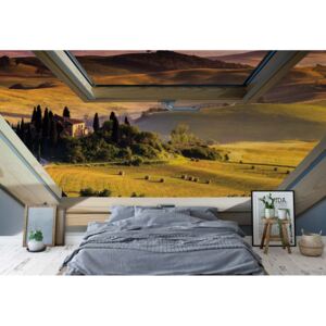 GLIX Fototapet - Tuscan Countryside 3D Skylight Window View Papírová tapeta - 368x280 cm