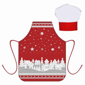 Set Crăciun pentru copii, șorț bucătărie și șapcă, roșu