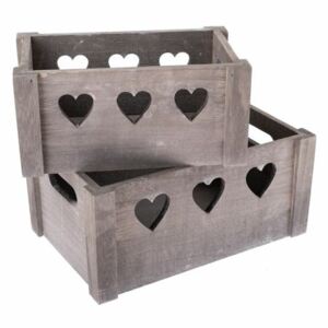 Set de cutii decorative din lemn Hearts 2 buc, gri