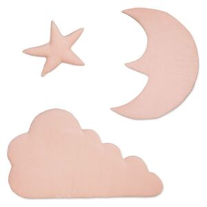 Set 3 decoratiuni roz din bumbac organic pentru perete Moon Cloud Star Blossom Pink Cam Cam