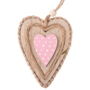 Inimă decorativă din lemn, pentru agățat Dakls Pink Heart, roz