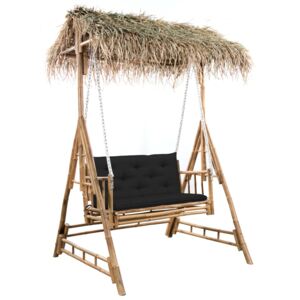 Balansoar 2 locuri, cu frunze de palmier, pernă, 202 cm, bambus