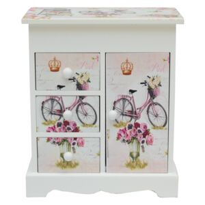 Cutie bijuterii cu sertare și ușiță în formă de dulăpior. Design Bicicletă&Trandafiri