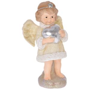 Înger cu palton auriu și coroniță stea, 14 cm 1