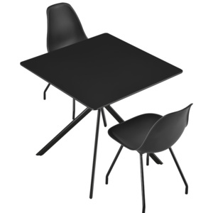 [en.casa]® Set HTAT-9202 masa cu 2 scaune, masa:78 x 78 x 75 cm, scaun: 83 x 46 x 52 cm,MDF/metal/plastic, negru lacuit
