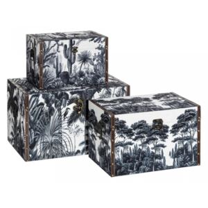 Set 3 cutii cu capac alb/gri din MDF si textil Amazon Flat Ixia