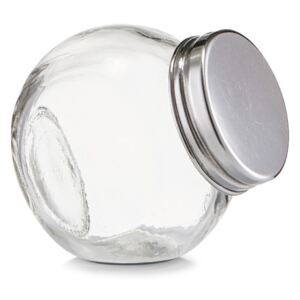 Borcan transparent/argintiu cu capac din sticla si metal 80 ml Candy Jar Mini Zeller