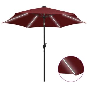 Umbrelă de soare, LED-uri și stâlp aluminiu, bordo, 300 cm