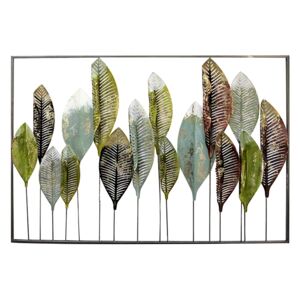 Decoratiune pentru perete Palm leaf, metalic,verde maro auriu, 70x100x5