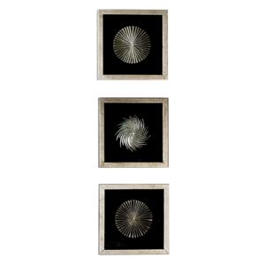 Set 3 tablouri Prime, lemn sticla, argintiu negru, 30x30 cm