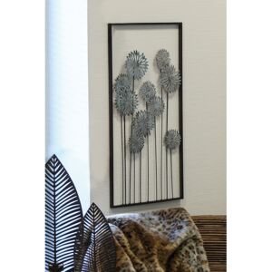 Decoratiune pentru perete Flowers, metalic,maro inchis argintiu, 31x62cm