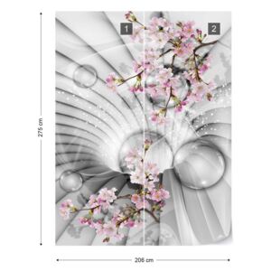 Fototapet GLIX - 3D Flowers And Bubbles Tunnel View Tapet nețesute - 206x275 cm