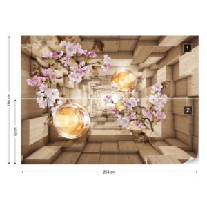 Fototapet GLIX - 3D Wood And Flowers Tunnel Tapet nețesute - 254x184 cm