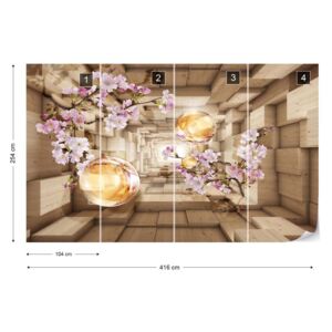 Fototapet GLIX - 3D Wood And Flowers Tunnel Tapet nețesute - 416x254 cm