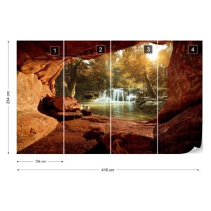 Fototapet GLIX - Lake Forest Waterfall Cave Tapet nețesute - 416x254 cm