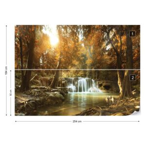Fototapet GLIX - Calm Waterfall Forest Lake Scene Tapet nețesute - 254x184 cm