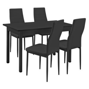 [en.casa]® Set design Emma masa bucatarie cu 4 scaune, masa 120 x 60 cm, scaun 96 x 43 cm, MDF/piele sintetica, negru