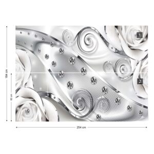 Fototapet GLIX - 3D Luxury Diamonds And Roses Silver Tapet nețesute - 254x184 cm