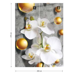 Fototapet GLIX - Abstract 3D Yellow Balls Orchids + adeziv GRATUIT Tapet nețesute - 206x275 cm