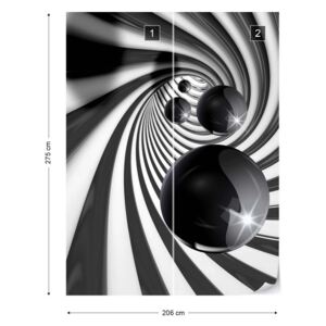 Fototapet GLIX - 3D Swirl Tunnel Black Balls Tapet nețesute - 206x275 cm