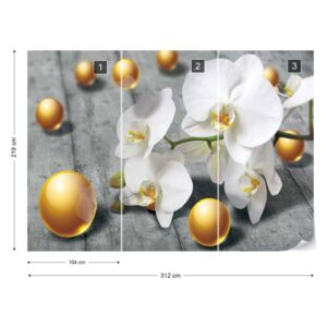 Fototapet GLIX - Abstract 3D Yellow Balls Orchids + adeziv GRATUIT Tapet nețesute - 312x219 cm