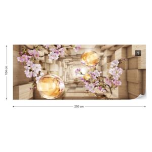Fototapet GLIX - 3D Tunnel Cherry Blossom Flowers Tapet nețesute - 250x104 cm