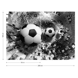 Fototapet GLIX - 3D Footballs Puzzle Tunnel Silver + adeziv GRATUIT Nem szőtt tapéta - 208x146 cm
