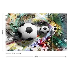 Fototapet GLIX - 3D Footballs Puzzle Tunnel Multicoloured Tapet nețesute - 416x254 cm