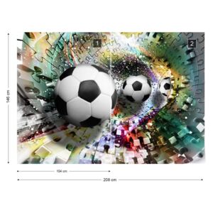 Fototapet GLIX - 3D Footballs Puzzle Tunnel Multicoloured Nem szőtt tapéta - 208x146 cm